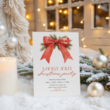 Load image into Gallery viewer, 2033 Red Bow Christmas Party Invite, Editable Holiday Gathering Template, Coquette, Digital Download
