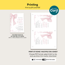Load image into Gallery viewer, Pink Bow Graduation Party Invite Coquette Preppy Girl Editable Template 0808

