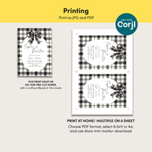 Load image into Gallery viewer, 0318 black plaid bow birthday invitation
