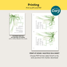 Load image into Gallery viewer, 2021 sage green bow baby shower invitation
