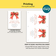 Load image into Gallery viewer, 2033 Red Bow Christmas Party Invite, Editable Holiday Gathering Template, Coquette, Digital Download
