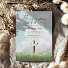 Load image into Gallery viewer, He Is Risen Easter Brunch Invitation, Christian Church Potluck, Resurrection Sunday Gathering 0805
