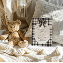 Load image into Gallery viewer, 0318 black plaid bow birthday invitation

