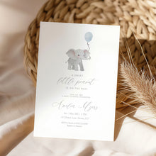 Load image into Gallery viewer, Blue Elephant Baby Shower Invitation, Watercolor Balloon (Digital Download) 2031
