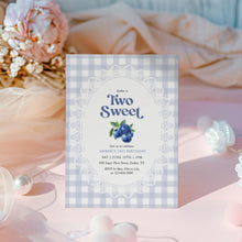 Load image into Gallery viewer, 0326 Blueberry Two Sweet Girl 2nd Birthday Invite, Editable Template, Gingham, Digital Download
