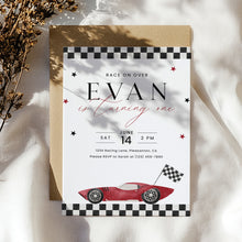 Load image into Gallery viewer, Race Car 1st Birthday Invitation Fast One Is Turning One 0330
