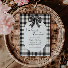 Load image into Gallery viewer, 0318 black plaid bow birthday invitation
