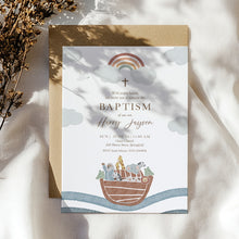 Load image into Gallery viewer, Noahs Ark Baptism Invitation Template, Rainbow Christian Boy Baptism Invite 0502
