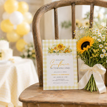 Load image into Gallery viewer, Yellow Sunflower Birthday Invitation Watercolor Gingham Baby Summer Template 0340

