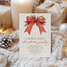 Load image into Gallery viewer, 2033 Red Bow Christmas Party Invite, Editable Holiday Gathering Template, Coquette, Digital Download
