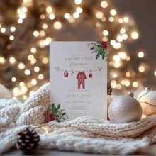 Load image into Gallery viewer, 2029 Christmas Winter A Merry Little Baby Shower Invitation, Holiday Baby Shower Invite, Editable template
