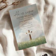 Load image into Gallery viewer, He Is Risen Easter Brunch Invitation, Christian Church Potluck, Resurrection Sunday Gathering 0805
