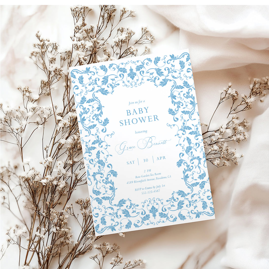 Corjl editable tolie de jouy baby shower invitation template 3 2015