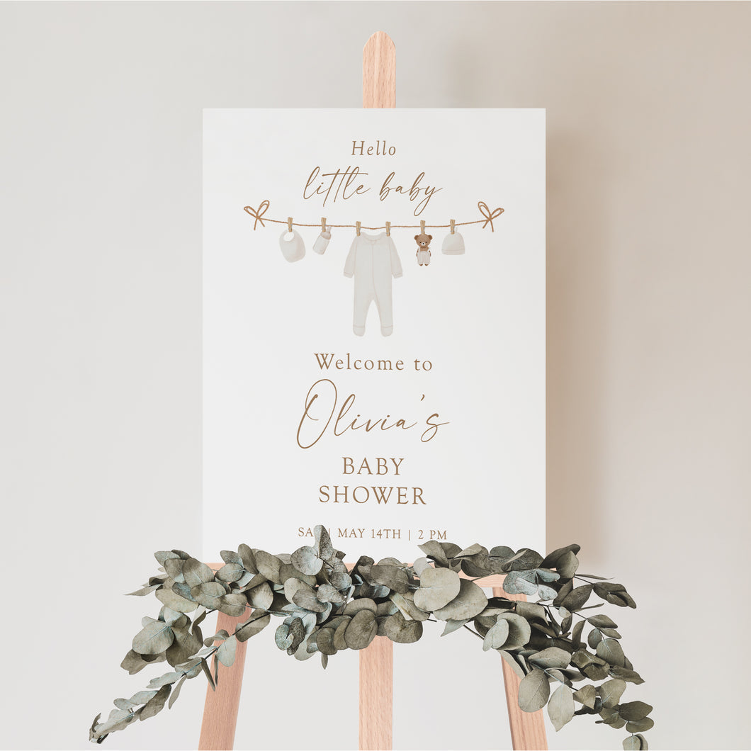 2031 Neutral Hello Little Baby Shower Welcome Sign Template, Editable Digital Download