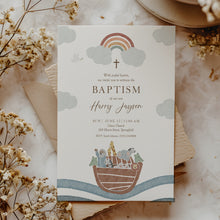 Load image into Gallery viewer, Noahs Ark Baptism Invitation Template, Rainbow Christian Boy Baptism Invite 0502
