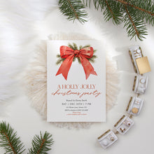 Load image into Gallery viewer, 2033 Red Bow Christmas Party Invite, Editable Holiday Gathering Template, Coquette, Digital Download
