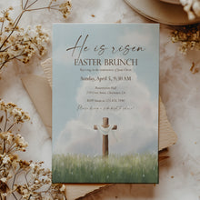 Load image into Gallery viewer, He Is Risen Easter Brunch Invitation, Christian Church Potluck, Resurrection Sunday Gathering 0805
