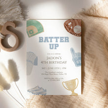 Load image into Gallery viewer, Baseball Birthday Invitation for Boys Blue Sports Party Invite Batter Up 4th Birthday 0334
