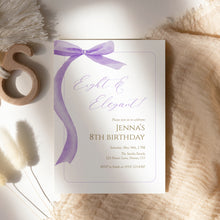 Load image into Gallery viewer, Purple bow Eight &amp; Elegant 8th Birthday Invitation, Editable template, Digital Download 0324
