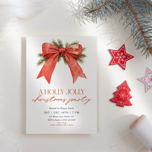 Load image into Gallery viewer, 2033 Red Bow Christmas Party Invite, Editable Holiday Gathering Template, Coquette, Digital Download
