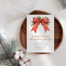 Load image into Gallery viewer, 2033 Red Bow Christmas Party Invite, Editable Holiday Gathering Template, Coquette, Digital Download
