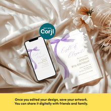 Load image into Gallery viewer, Purple bow Eight &amp; Elegant 8th Birthday Invitation, Editable template, Digital Download 0324
