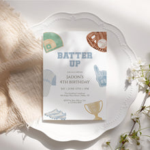 Load image into Gallery viewer, Baseball Birthday Invitation for Boys Blue Sports Party Invite Batter Up 4th Birthday 0334
