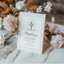 Load image into Gallery viewer, 0501 pink cross baptism invitation template
