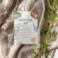 Load image into Gallery viewer, Baseball Birthday Invitation for Boys Blue Sports Party Invite Batter Up 4th Birthday 0334
