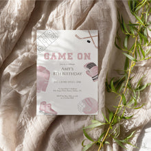 Load image into Gallery viewer, Pink Game On Hockey Birthday Sports Party Invite, Editable Invitation for Girls 0335
