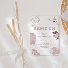Load image into Gallery viewer, Pink Game On Hockey Birthday Sports Party Invite, Editable Invitation for Girls 0335
