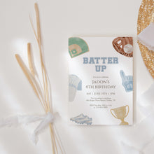 Load image into Gallery viewer, Baseball Birthday Invitation for Boys Blue Sports Party Invite Batter Up 4th Birthday 0334
