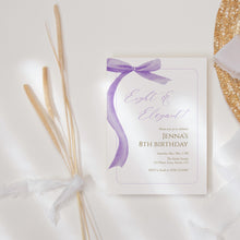 Load image into Gallery viewer, Purple bow Eight &amp; Elegant 8th Birthday Invitation, Editable template, Digital Download 0324
