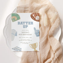 Load image into Gallery viewer, Baseball Birthday Invitation for Boys Blue Sports Party Invite Batter Up 4th Birthday 0334
