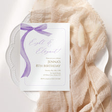 Load image into Gallery viewer, Purple bow Eight &amp; Elegant 8th Birthday Invitation, Editable template, Digital Download 0324

