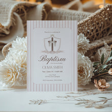 Load image into Gallery viewer, 0501 pink cross baptism invitation template
