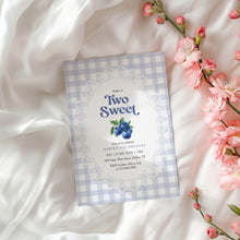 Load image into Gallery viewer, 0326 Blueberry Two Sweet Girl 2nd Birthday Invite, Editable Template, Gingham, Digital Download
