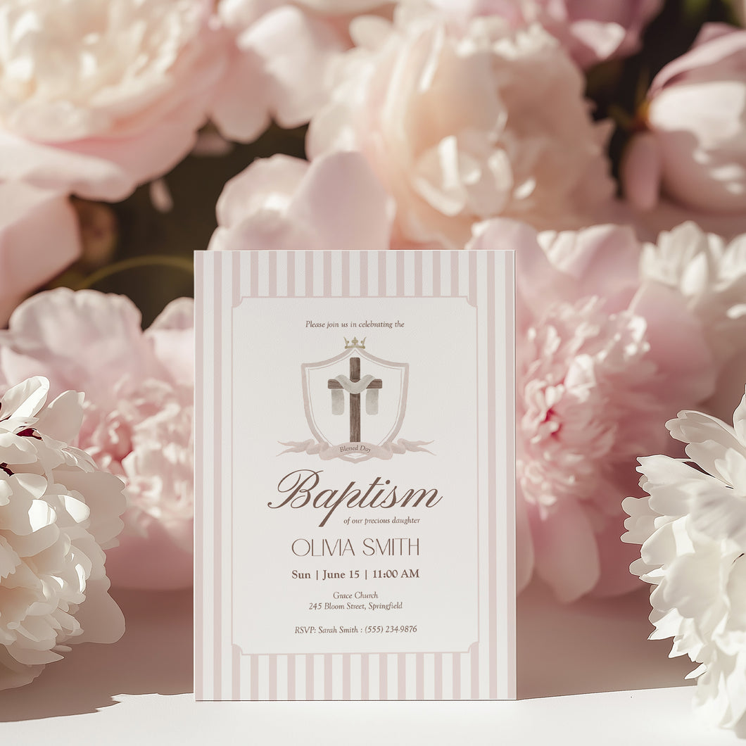 0501 pink cross baptism invitation template