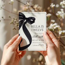 Load image into Gallery viewer, 0318 black bow birthday invitation
