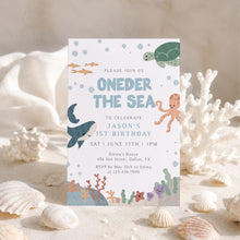 Load image into Gallery viewer, Blue Oneder the Sea Birthday Invitation Editable Pink Summer Pool Party 1st Birthday Invite 0339
