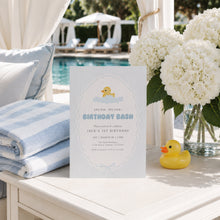 Load image into Gallery viewer, Blue Rubber Duck 1st Birthday Invitation Preppy Classic Boy Bash Template 0340
