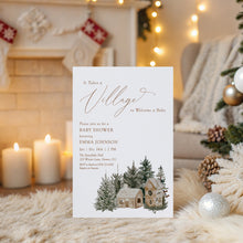 Load image into Gallery viewer, 2033 It takes a Village Winter Wonderland Baby Shower Invite, Christmas Editable template, Digital Download

