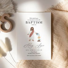 Load image into Gallery viewer, Jesus Baptism Invitation Template, Minimal Christian Boy Baptism with Watercolor Illustration 0502
