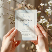 Load image into Gallery viewer, Corjl editable it&#39;s a boy blue bow baby shower invitation 2014
