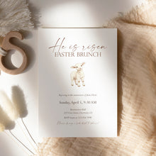 Load image into Gallery viewer, He Is Risen Easter Brunch Invitation, Christian Church Potluck, Resurrection Sunday Gathering 0805
