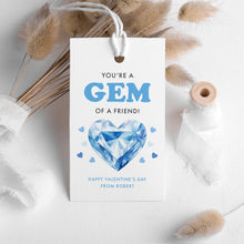 Load image into Gallery viewer, 08012 Valentine School Friend Favor Gift Tag for Kids, You’re a Gem, Blue Heart, Digital Download
