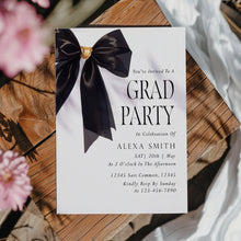 Load image into Gallery viewer, Black Gold Bow Graduation Party Invite Coquette Preppy Girl Elegant Template 0808

