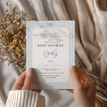 Load image into Gallery viewer, Corjl editable it&#39;s a boy blue bow baby shower invitation 2014
