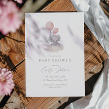 Load image into Gallery viewer, Pink Little Peanut Elephant Baby Shower Invitation, Watercolor Balloon, Editable Template, Digital Download 2031
