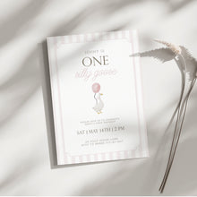 Load image into Gallery viewer, 0308 Pink one silly goose birthday invitation template 2

